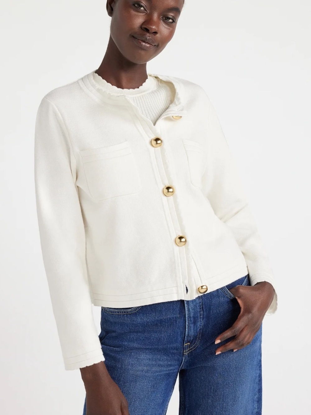 Cream Button-Front Cardigan